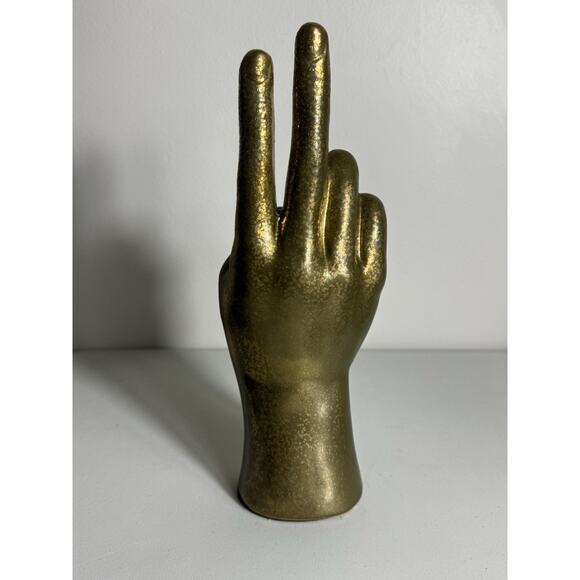 Three Hands Corp Gold Peace Sign Hand Sculpture 9.75” Metal Art Decor 15.8oz